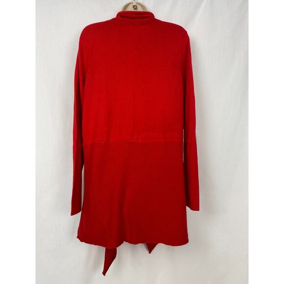 Peter Nygard Cardigan Sweater Womens Medium Open Front Long Flowy Asymmetric Red - Picture 6 of 14